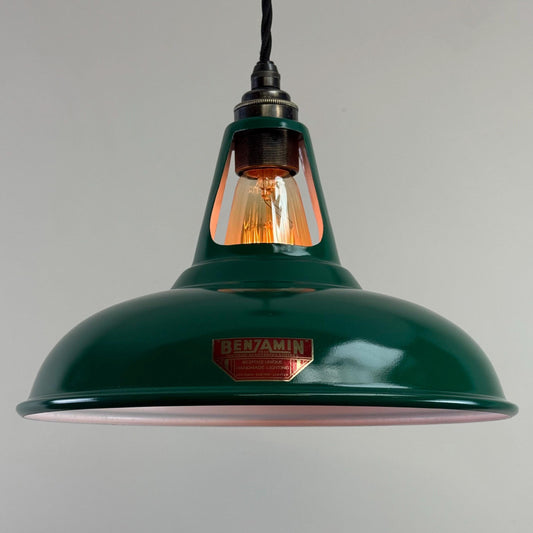 Cawston - Original Green Slotted Lampshade Limited Edition Red Label Design Pendant Set Light *Worn* - 11 Inch