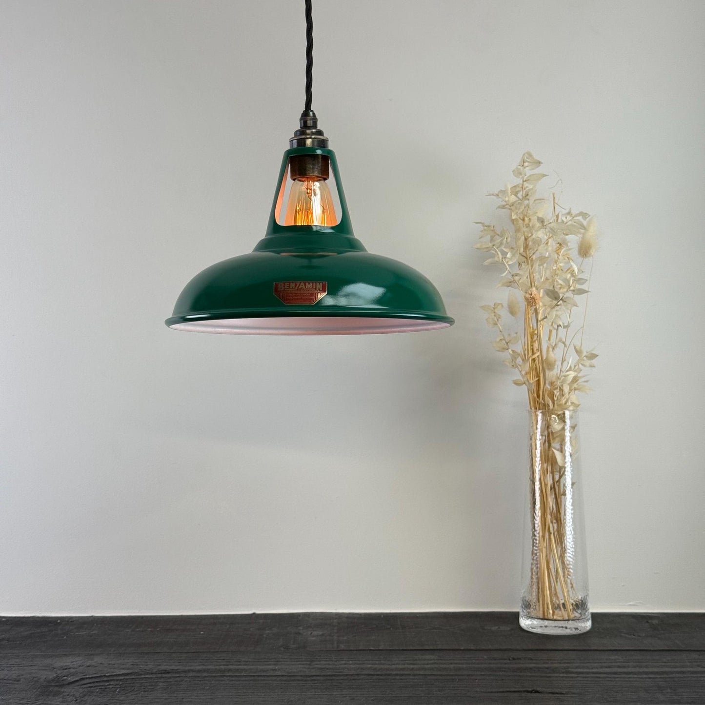 Cawston - Original Green Slotted Lampshade Limited Edition Red Label Design Pendant Set Light *Worn* - 11 Inch