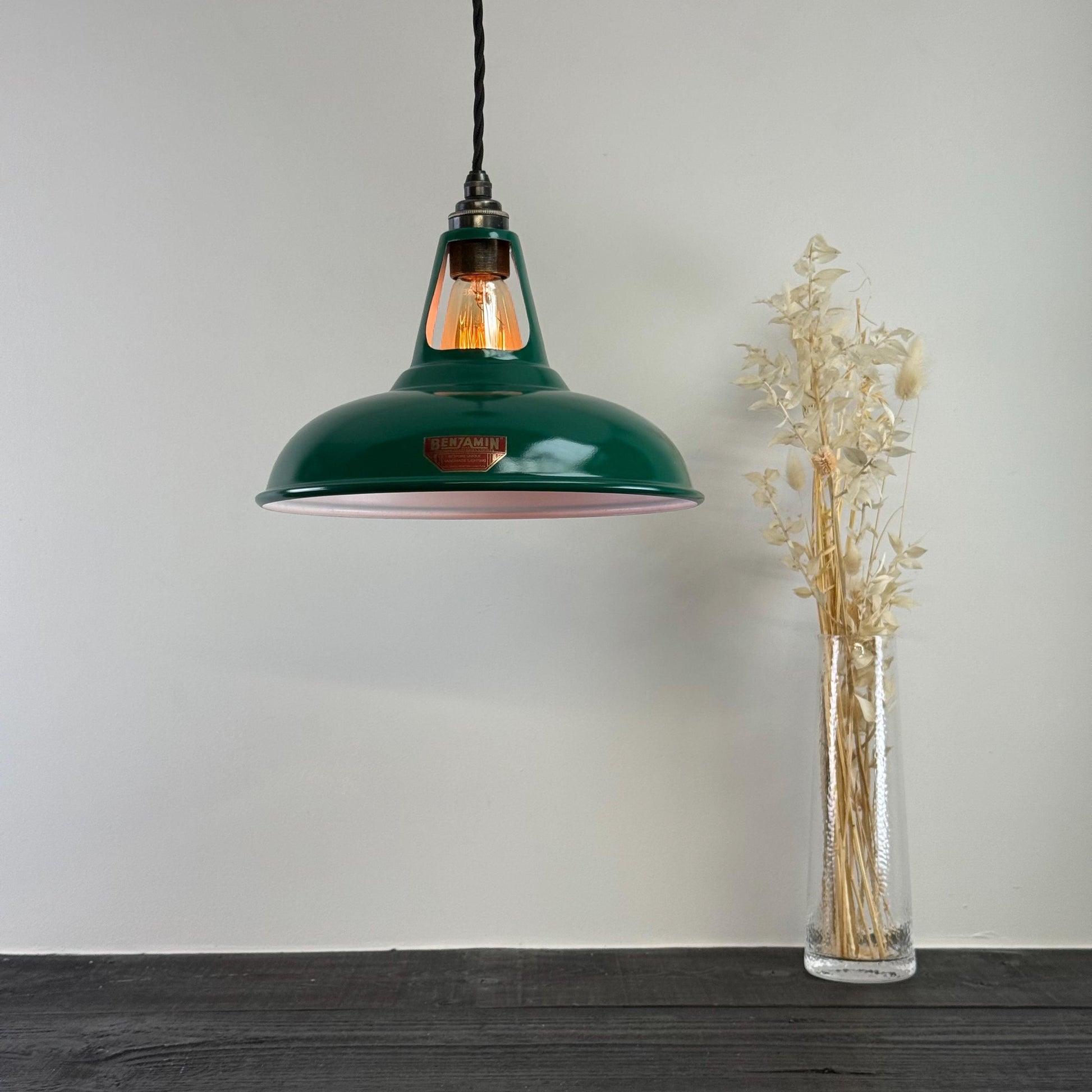 Cawston - Original Green Slotted Lampshade Limited Edition Red Label Design Pendant Set Light *Worn* - 11 Inch