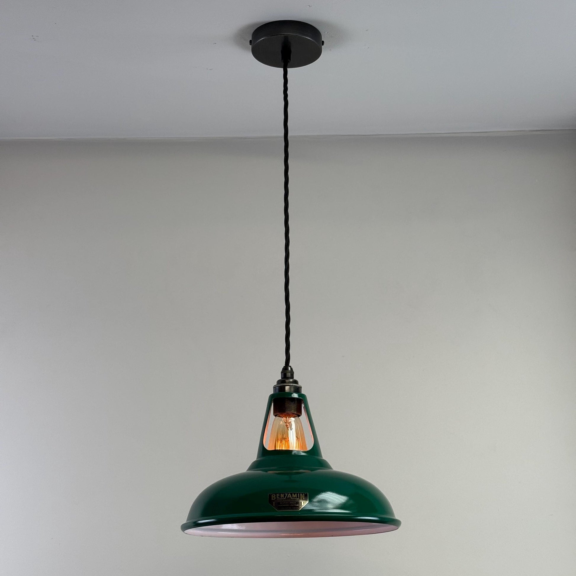 Cawston - Original Green Slotted Lampshade Pendant Set Light *Worn* - 11 Inch