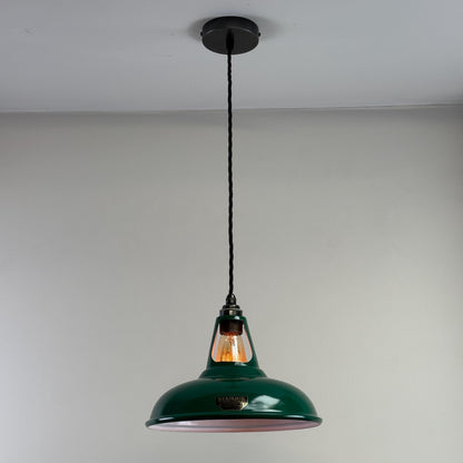 Cawston - Original Green Slotted Lampshade Pendant Set Light *Worn* - 11 Inch