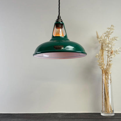 Cawston - Original Green Slotted Lampshade Pendant Set Light *Worn* - 11 Inch