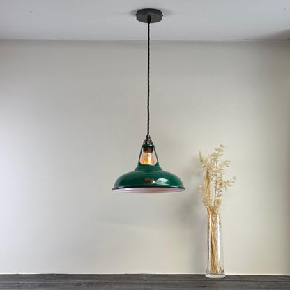 Cawston - Original Green Slotted Lampshade Pendant Set Light *Worn* - 11 Inch