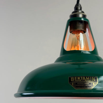Cawston - Original Green Slotted Lampshade Pendant Set Light *Worn* - 11 Inch