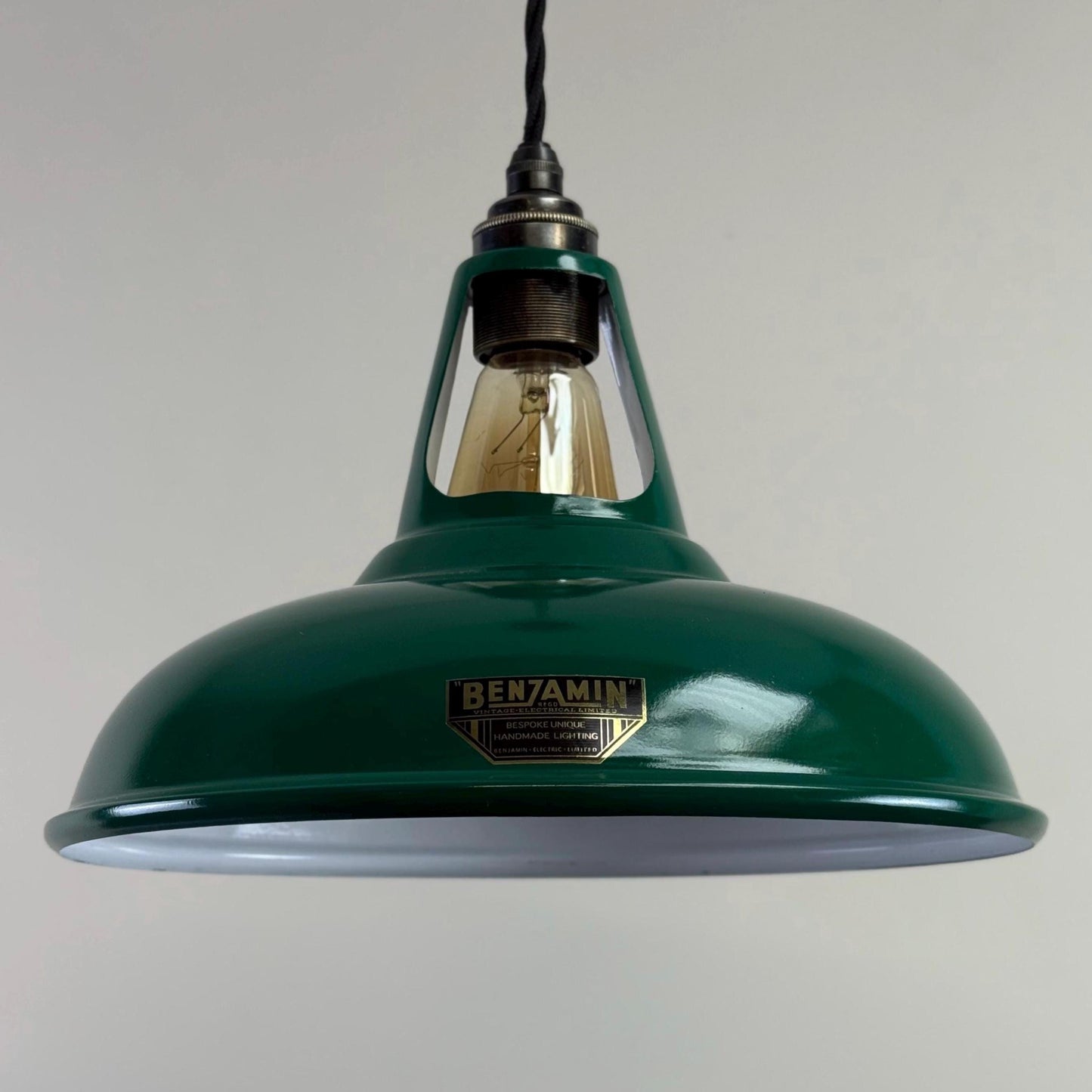 Cawston - Original Green Slotted Lampshade Pendant Set Light *Worn* - 11 Inch