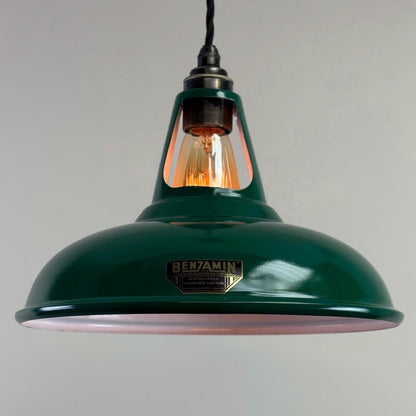 Cawston - Original Green Slotted Lampshade Pendant Set Light *Worn* - 11 Inch