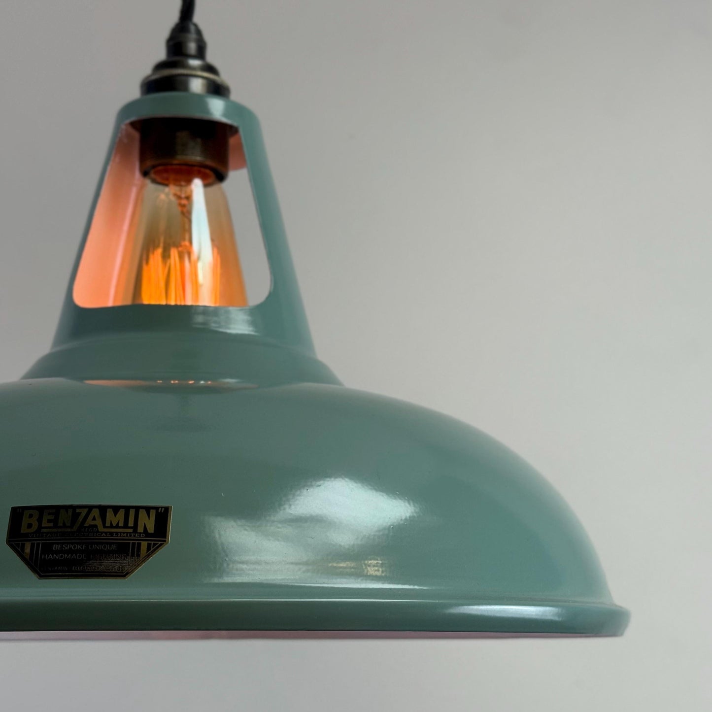 Cawston XL - Pistachio Green Coolicon Lampshade Slotted Pendant Set Light *Worn* - 14 Inch
