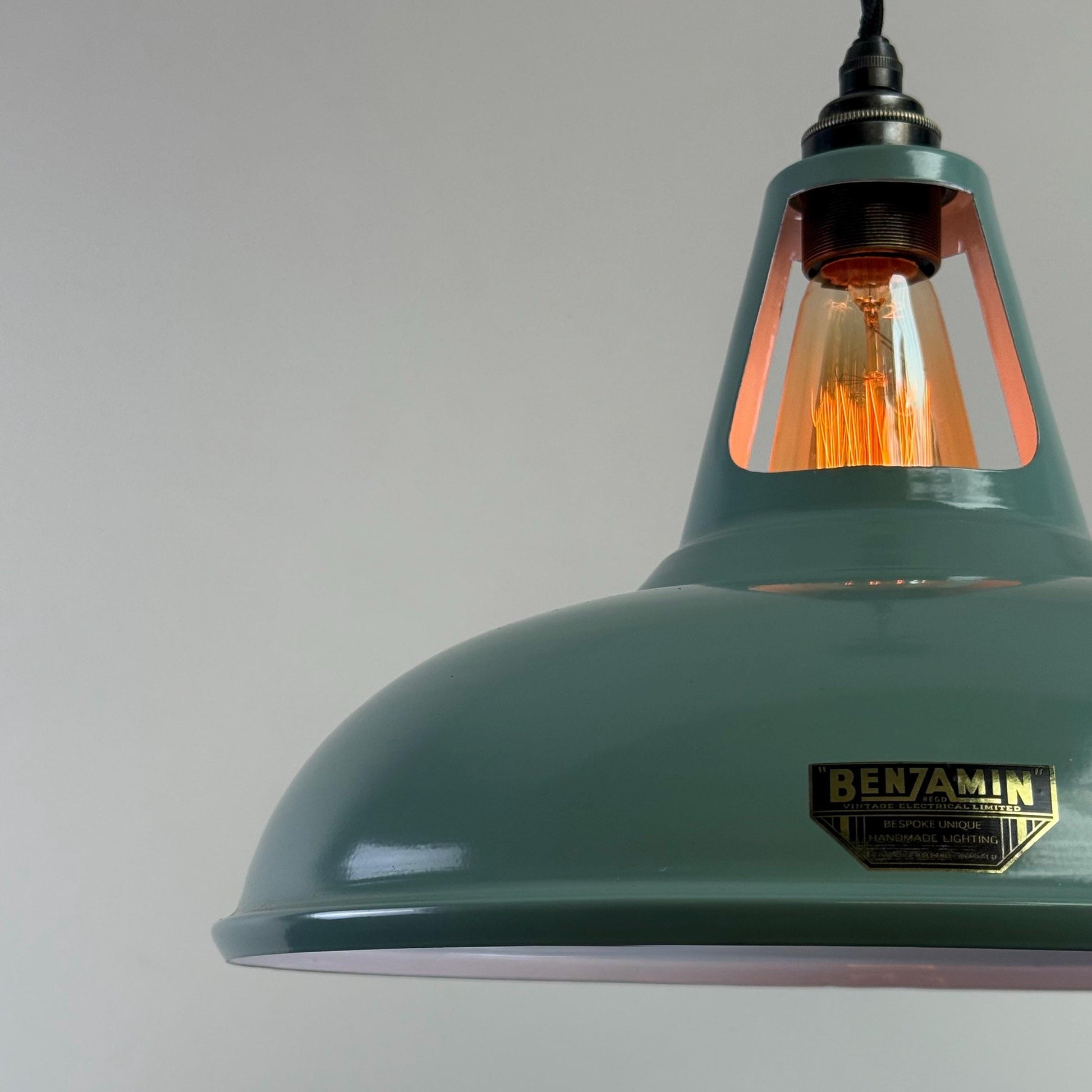 Cawston XL - Pistachio Green Coolicon Lampshade Slotted Pendant Set Light *Worn* - 14 Inch