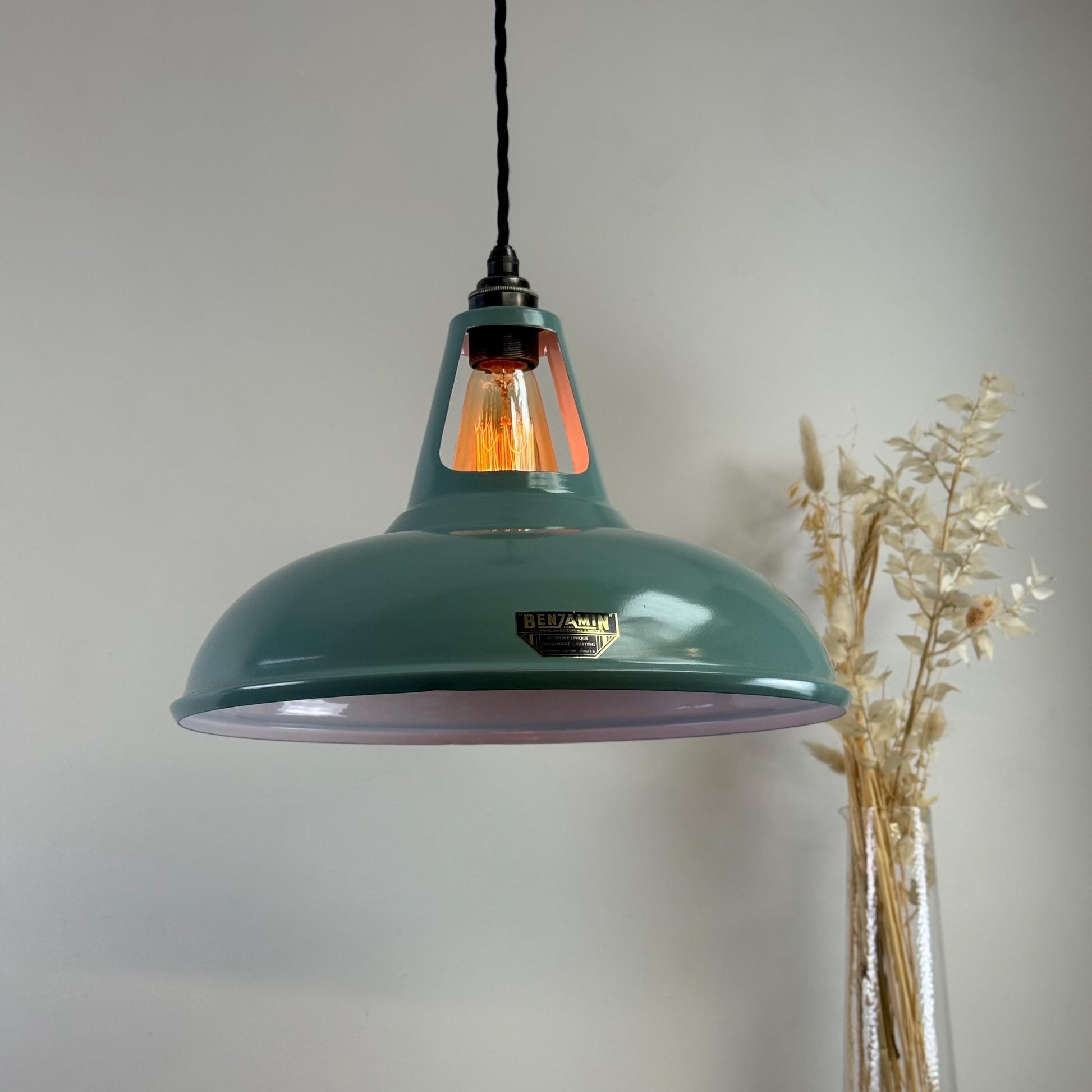 Cawston XL - Pistachio Green Coolicon Lampshade Slotted Pendant Set Light *Worn* - 14 Inch