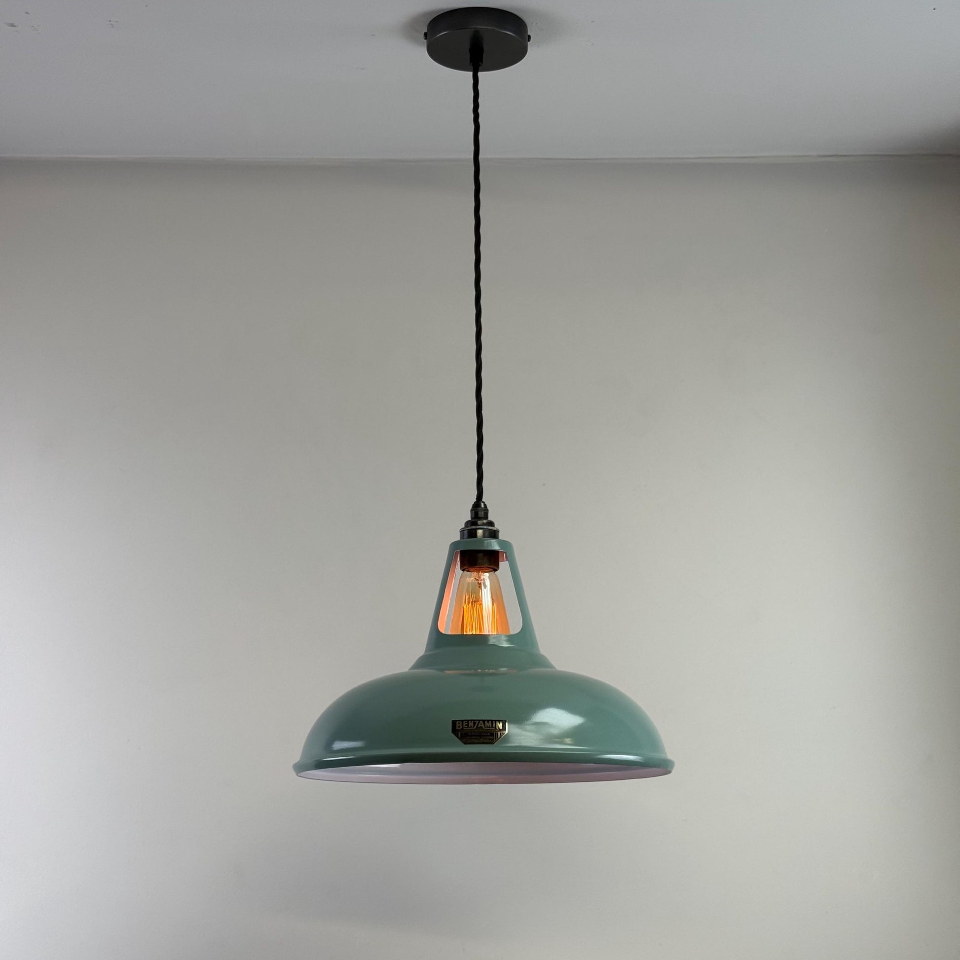 Cawston XL - Pistachio Green Coolicon Lampshade Slotted Pendant Set Light *Worn* - 14 Inch