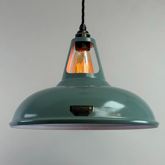 Cawston XL - Pistachio Green Coolicon Lampshade Slotted Pendant Set Light *Worn* - 14 Inch