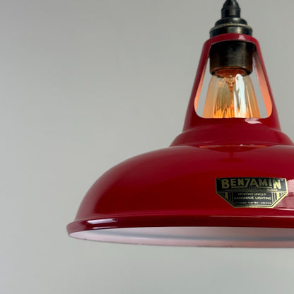 Cawston - British Red Slotted Lampshade Pendant Set Light *Worn* - 11 Inch