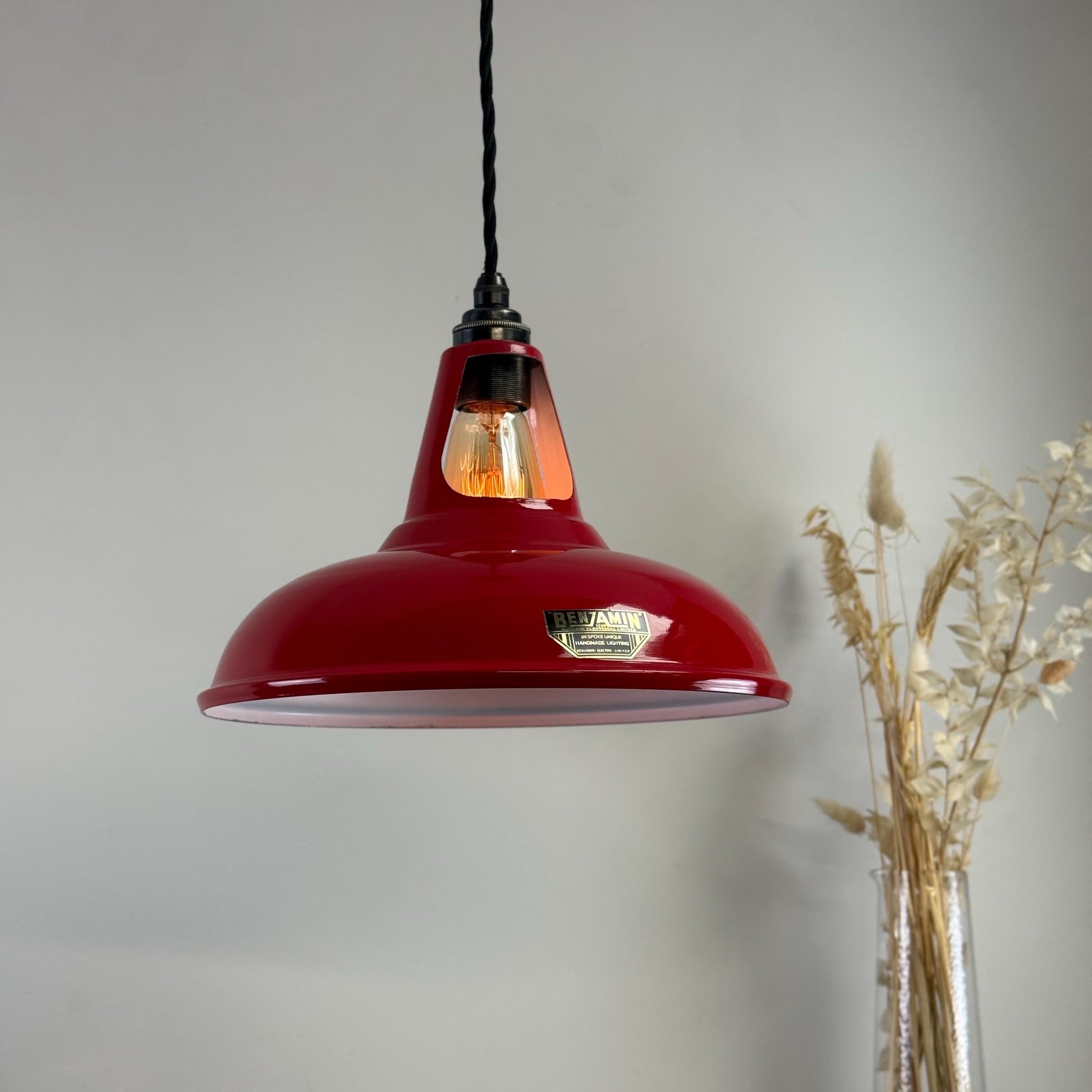 Cawston - British Red Slotted Lampshade Pendant Set Light *Worn* - 11 Inch