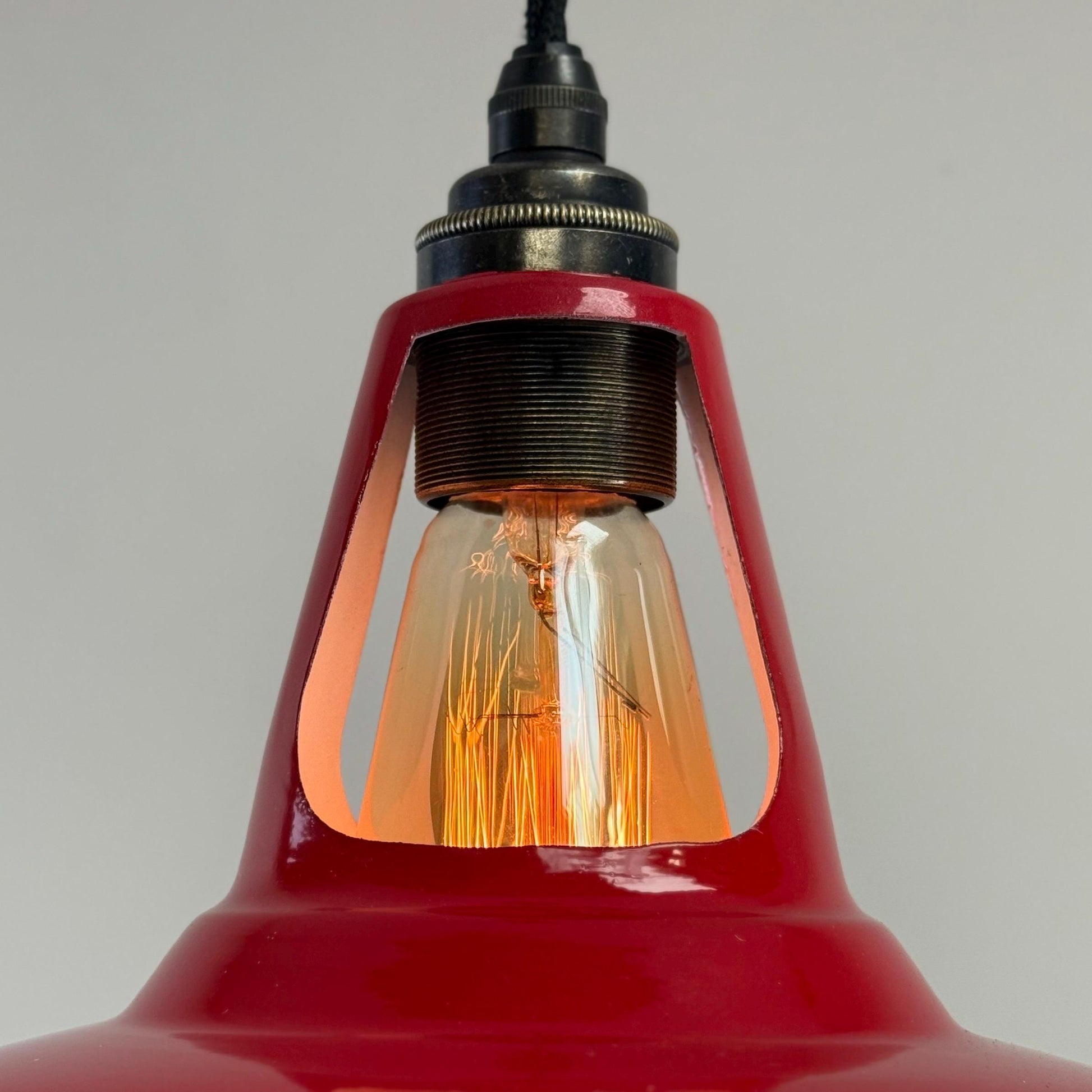 Cawston - British Red Slotted Lampshade Pendant Set Light *Worn* - 11 Inch