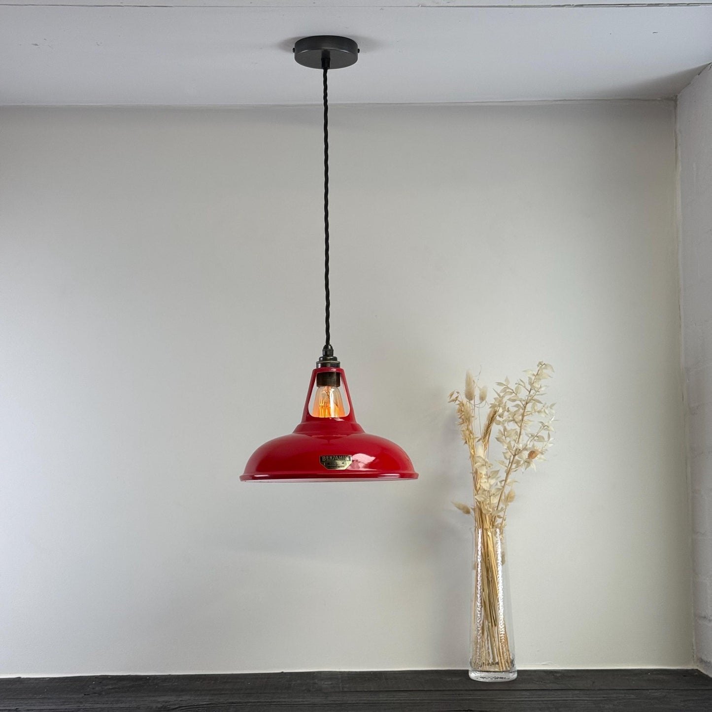 Cawston - British Red Slotted Lampshade Pendant Set Light *Worn* - 11 Inch