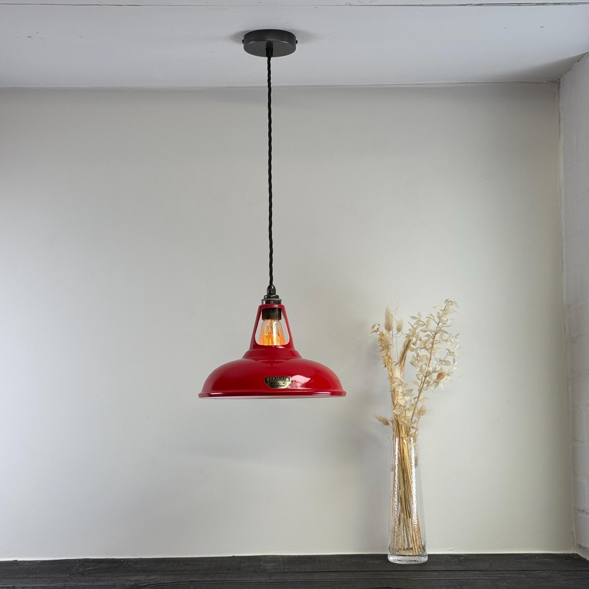 Cawston - British Red Slotted Lampshade Pendant Set Light *Worn* - 11 Inch