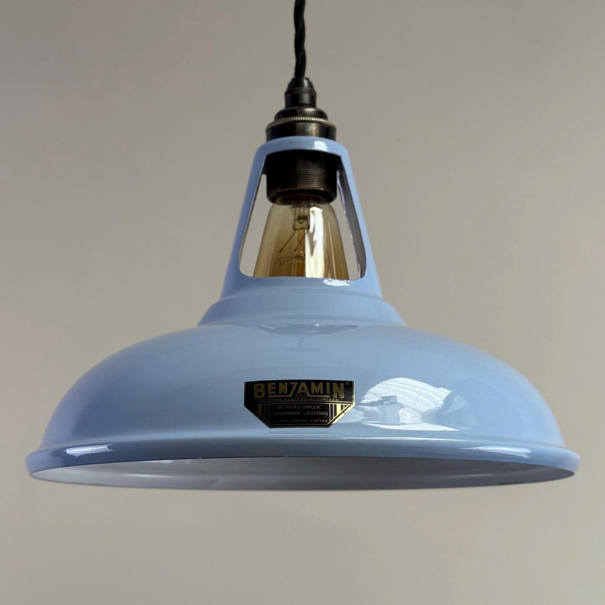 Cawston - Light Sky Blue Slotted Lampshade Pendant Set Light *Worn* - 11 Inch