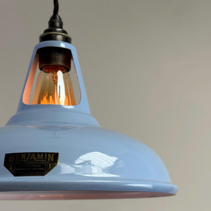 Cawston - Light Sky Blue Slotted Lampshade Pendant Set Light *Worn* - 11 Inch