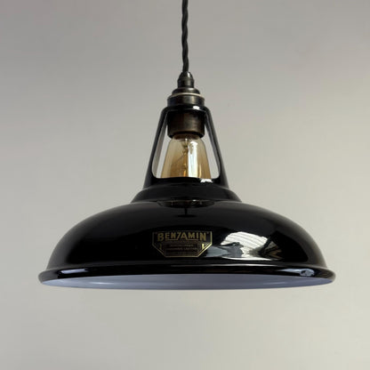 Cawston - Midnight Black Slotted Coolicon Lampshade Pendant Set Light *Worn* - 11 Inch