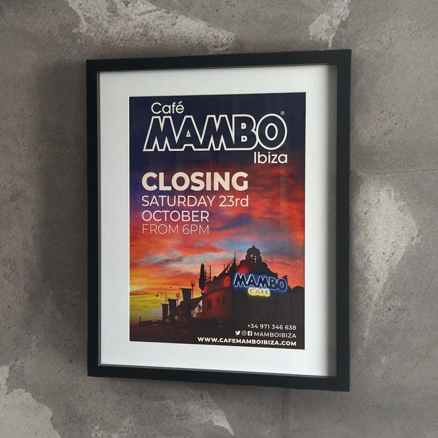 Café Mambo ~ Genuine Ibiza Framed Dj Artwork | Hi Ibiza | A3 Luxury Black Frame