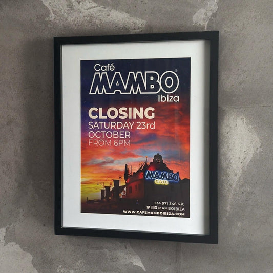 Café Mambo ~ Genuine Ibiza Framed Dj Artwork | Hi Ibiza | A3 Luxury Black Frame