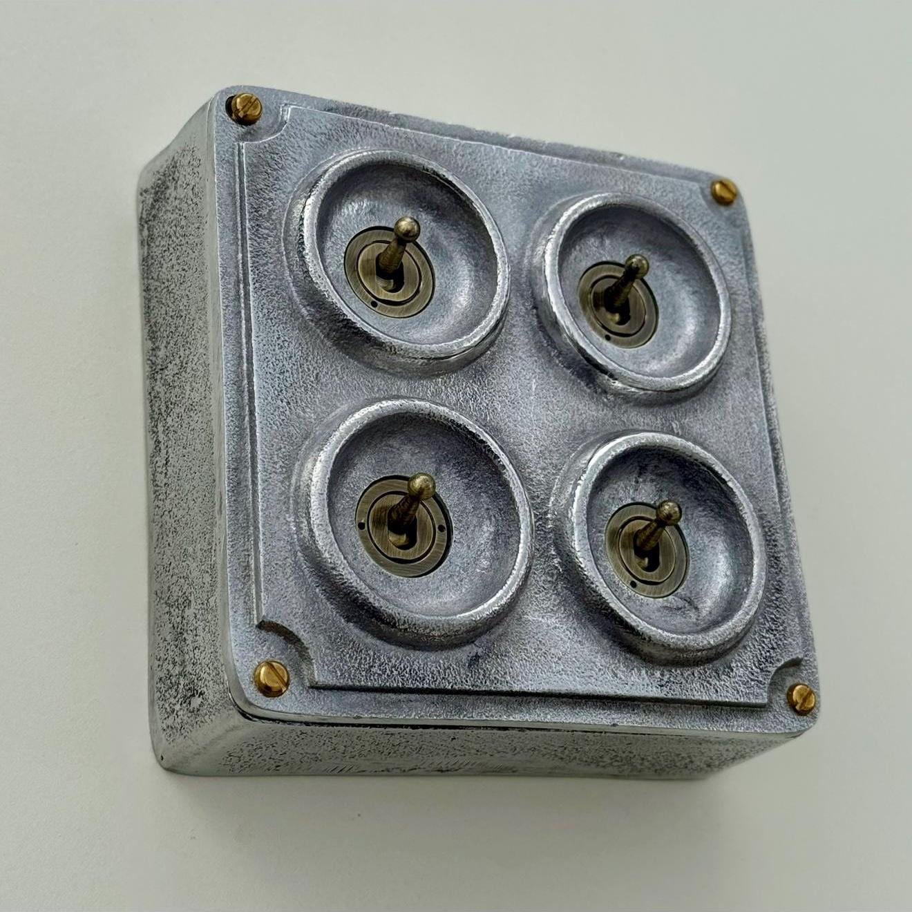 4 Gang 2 Way Solid Cast Metal Conduit Light Switch Industrial - Vintage Crabtree Style