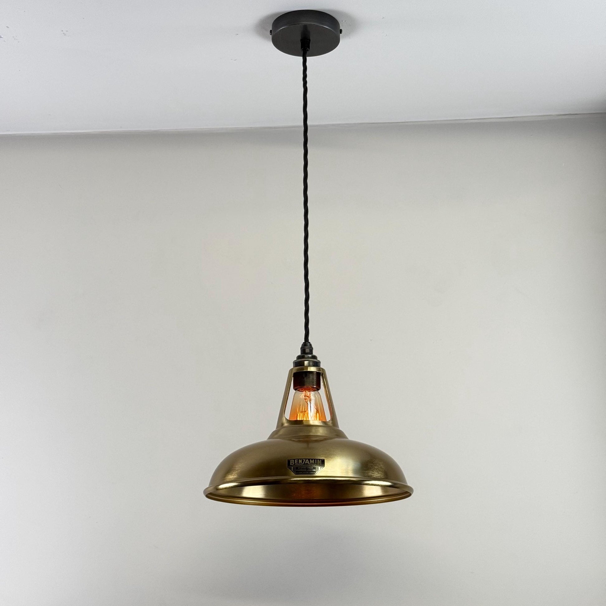 Cawston - Antique Brushed Brass Coolicon Slotted Lampshade Pendant Ceiling Light - 11 Inch