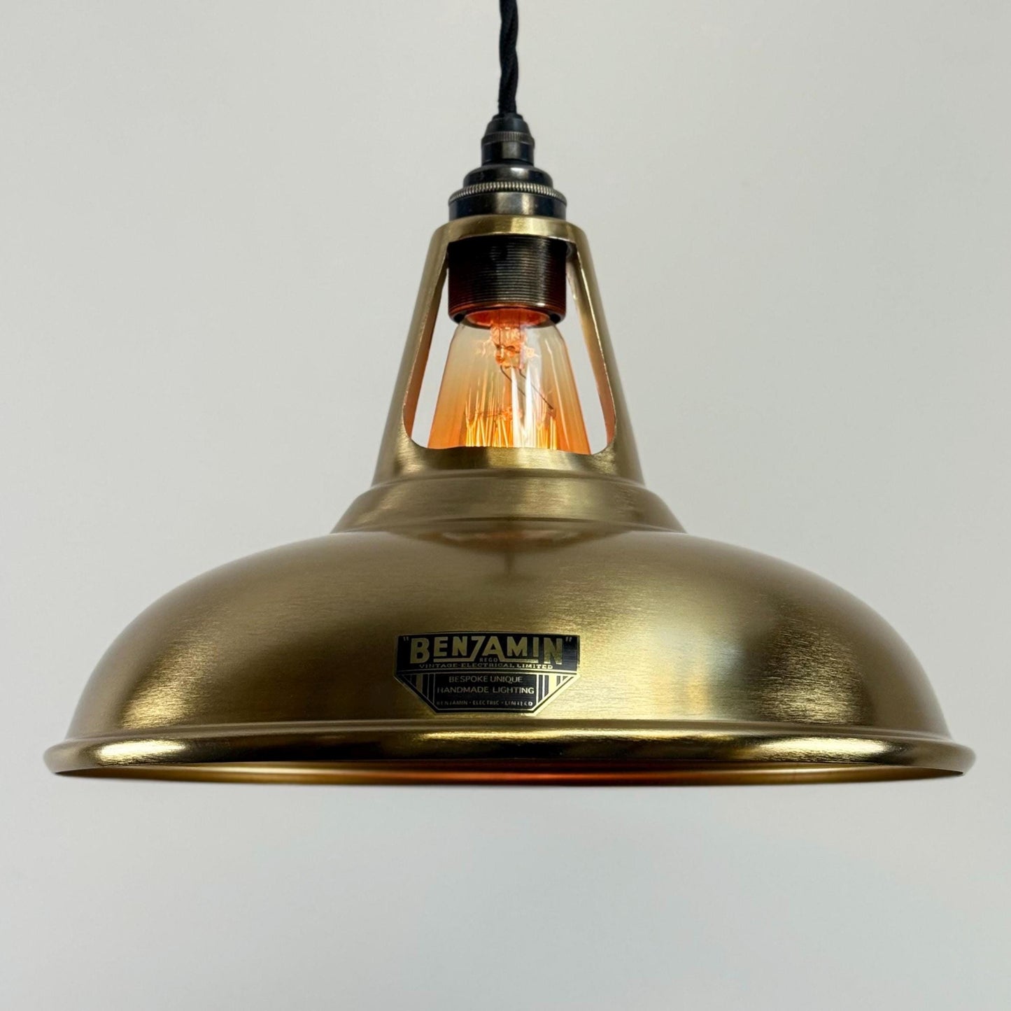 Cawston - Antique Brushed Brass Coolicon Slotted Lampshade Pendant Ceiling Light - 11 Inch