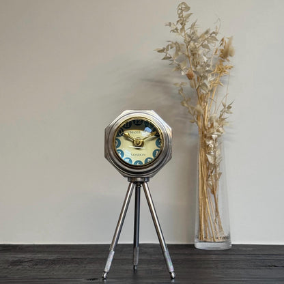 Maxlume ~ London Table Tripod Clock Polished Nickel Solid Brass Ship Nautical Vintage Industrial Decor