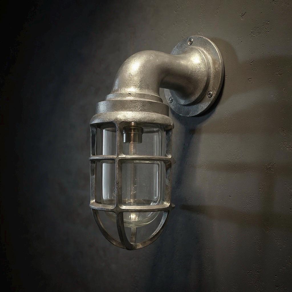Beachamwell ~ Raw Cast Pewter Bulkhead Outdoor & Bathroom Sconce Wall Light ~ 10.5 Inch