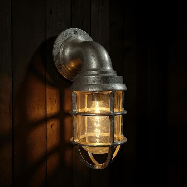 Beachamwell ~ Raw Cast Pewter Bulkhead Outdoor & Bathroom Sconce Wall Light ~ 10.5 Inch