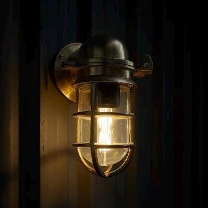 Happisburgh ~ Raw Solid Brass Sconce Swan Neck Ship Marine Outdoor Bulkhead Wall Light Nautical