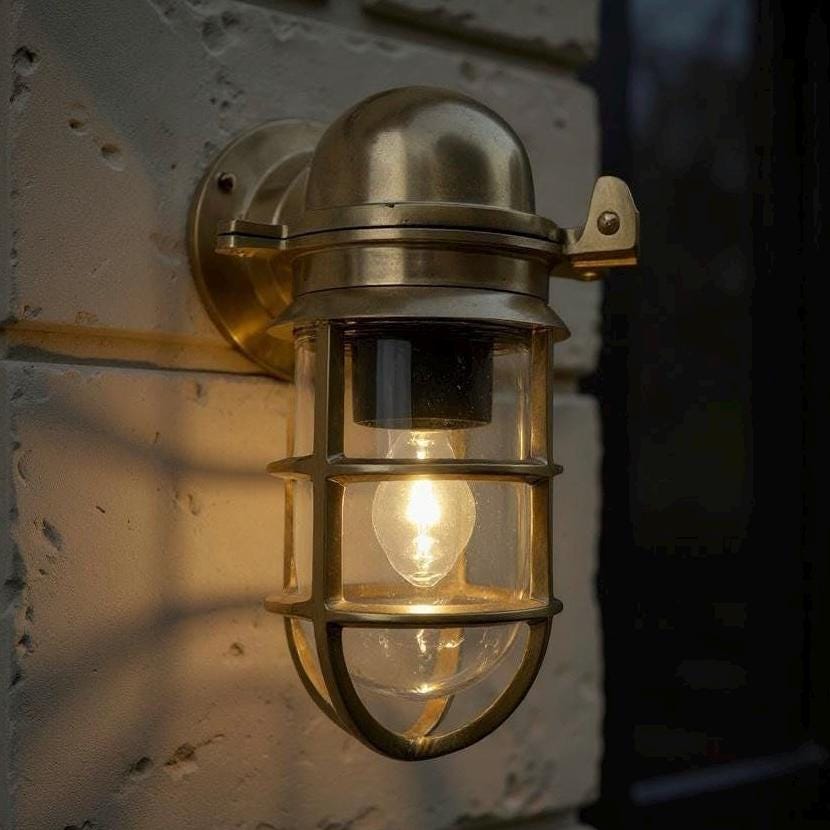 Happisburgh ~ Raw Solid Brass Sconce Swan Neck Ship Marine Outdoor Bulkhead Wall Light Nautical