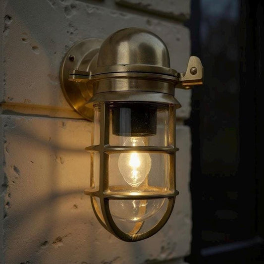 Happisburgh ~ Raw Solid Brass Sconce Swan Neck Ship Marine Outdoor Bulkhead Wall Light Nautical