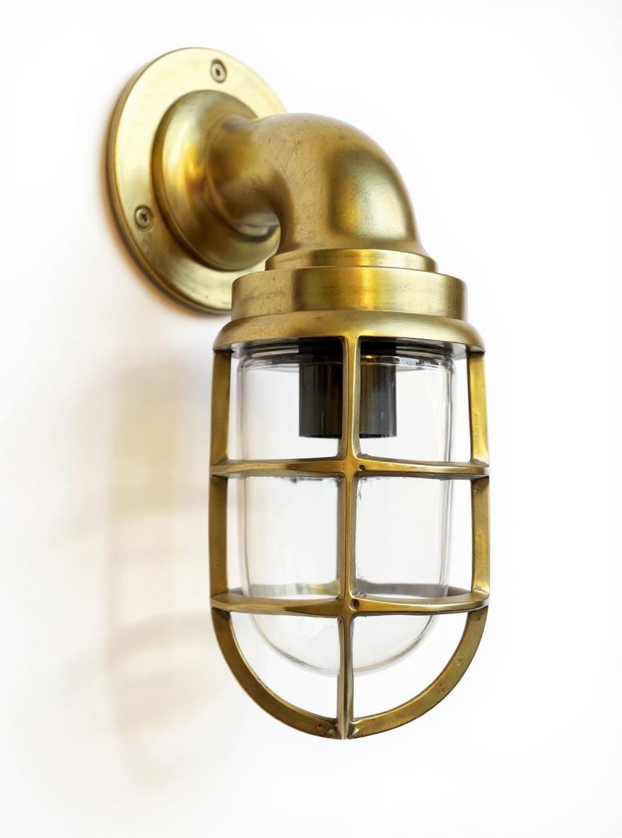 Beachamwell ~ Raw Solid Brass Sawn Neck Outdoor & Bathroom Wall Bulkhead Light ~ 10.5 Inch