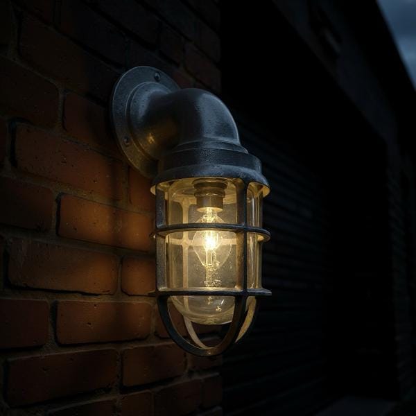 Beachamwell ~ Raw Solid Brass Sawn Neck Outdoor & Bathroom Wall Bulkhead Light ~ 10.5 Inch