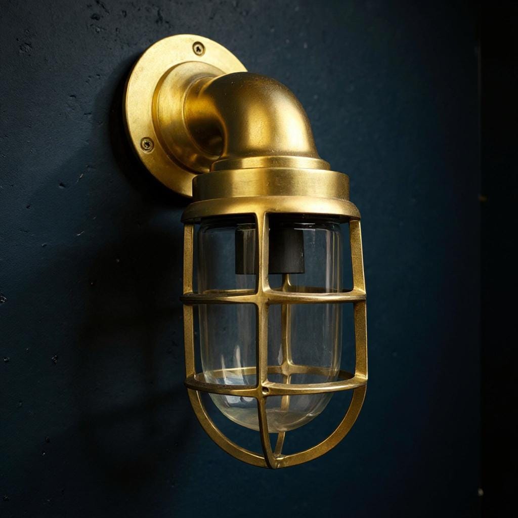Beachamwell ~ Raw Solid Brass Sawn Neck Outdoor & Bathroom Wall Bulkhead Light ~ 10.5 Inch