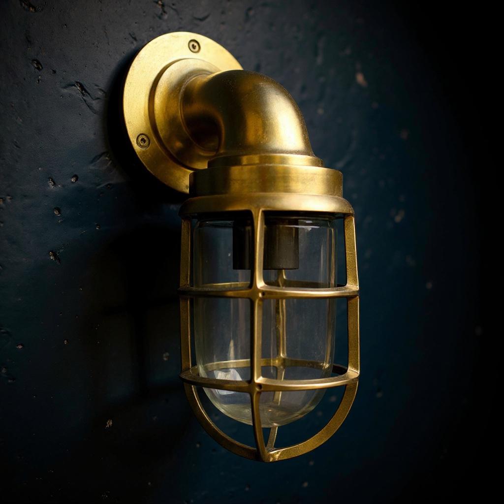 Beachamwell ~ Raw Solid Brass Sawn Neck Outdoor & Bathroom Wall Bulkhead Light ~ 10.5 Inch
