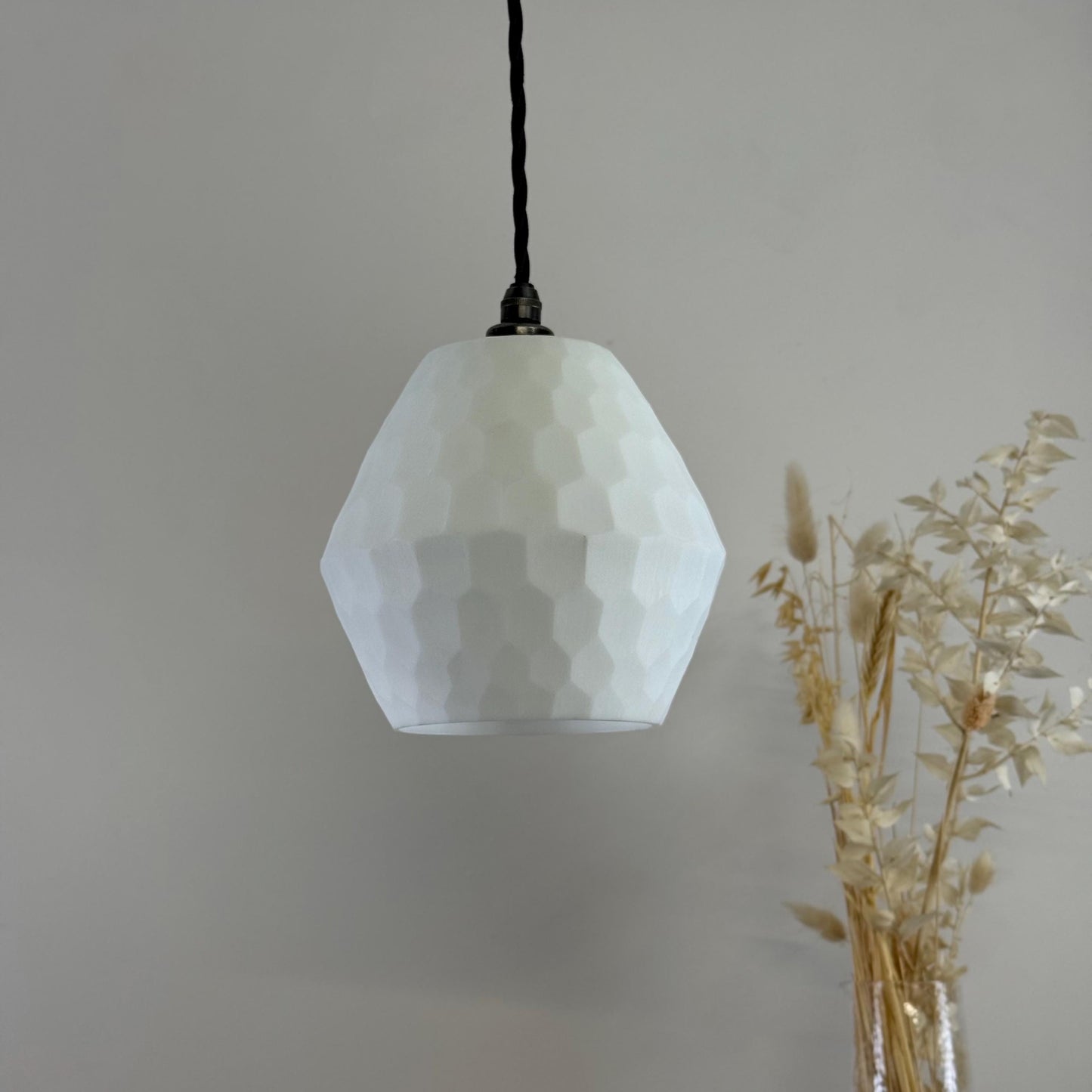 White Faceted Geometric Beehive Glass Pendant Set Ceiling Light