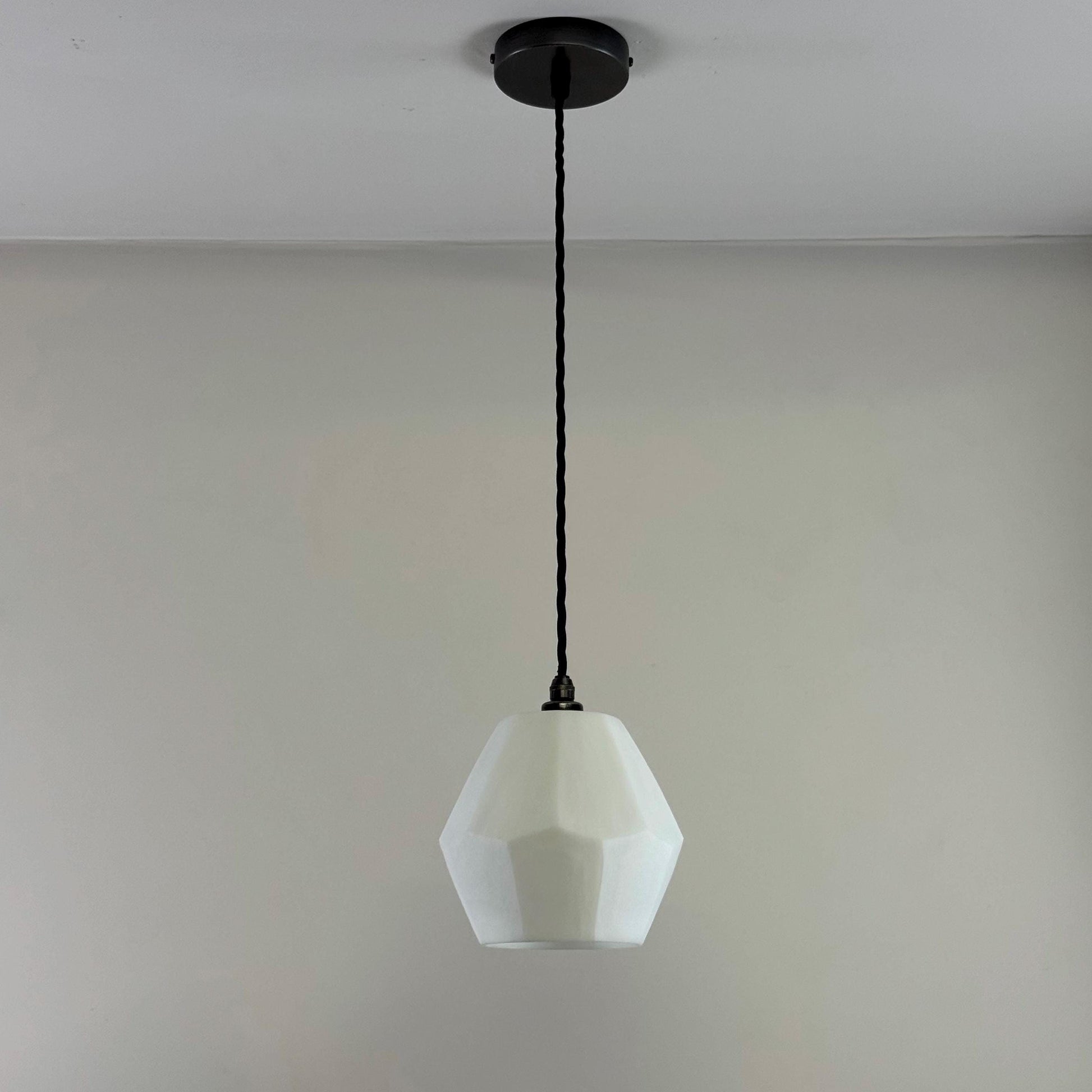 White Faceted Geometric Glass Pendant Set Ceiling Light
