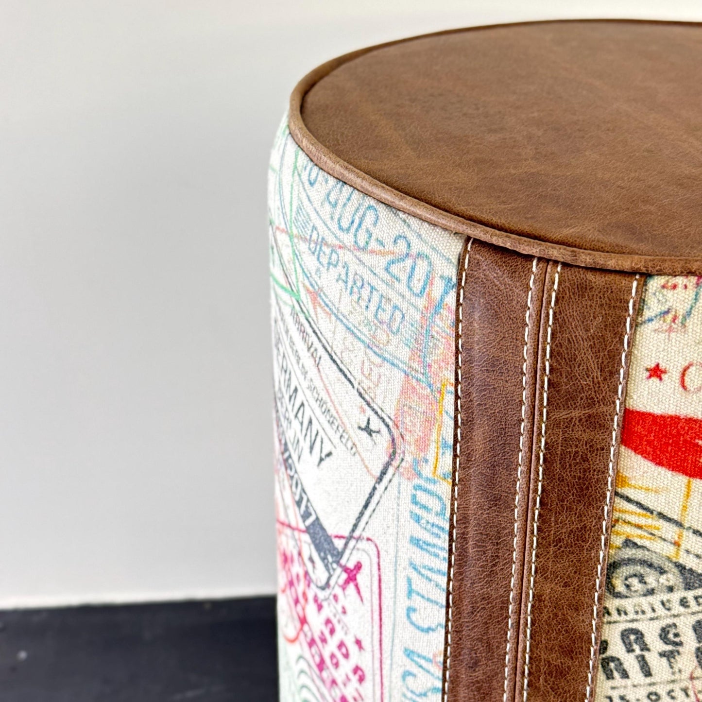 Maxlume ~ Wanderlust Pouf Solid Base Dark Brown Genuine Leather | Vintage Style | Floor Standing | Man Cave Foot Stool