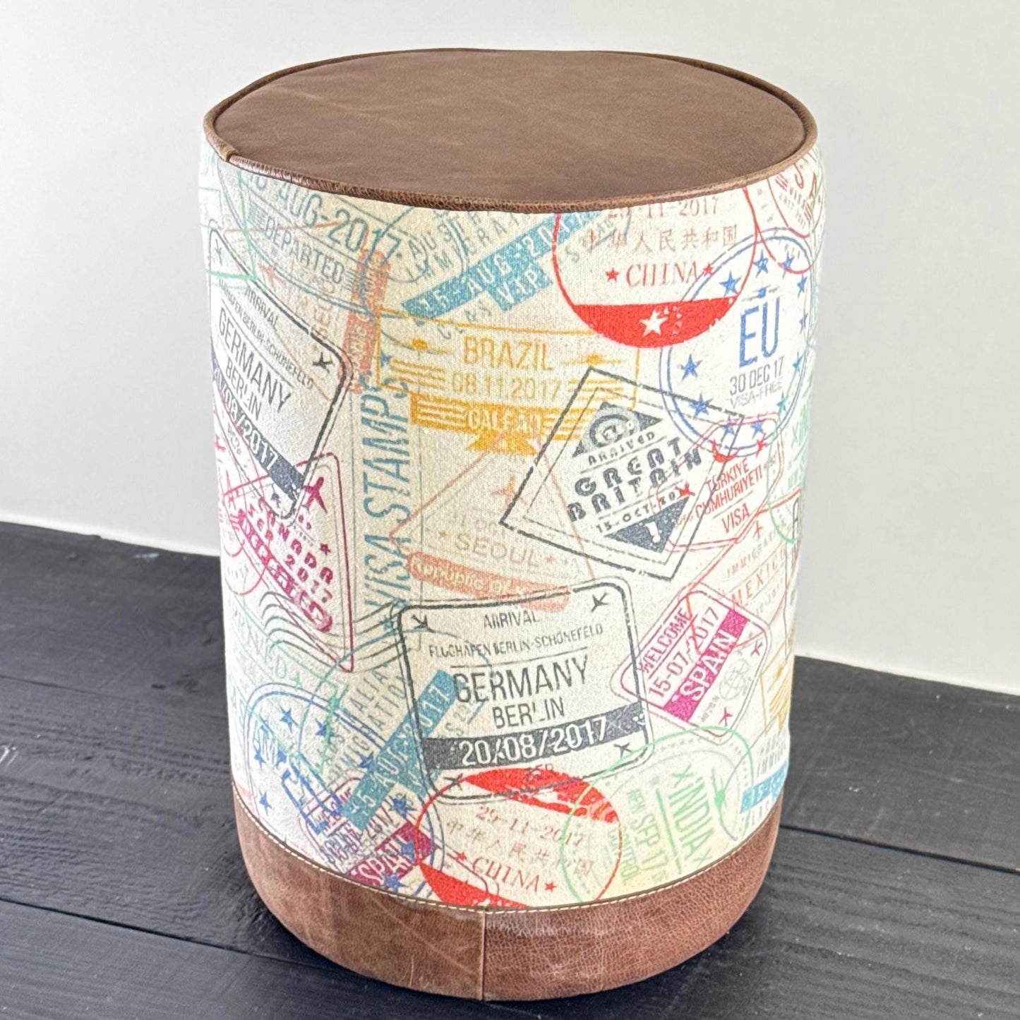 Maxlume ~ Wanderlust Pouf Solid Base Dark Brown Genuine Leather | Vintage Style | Floor Standing | Man Cave Foot Stool