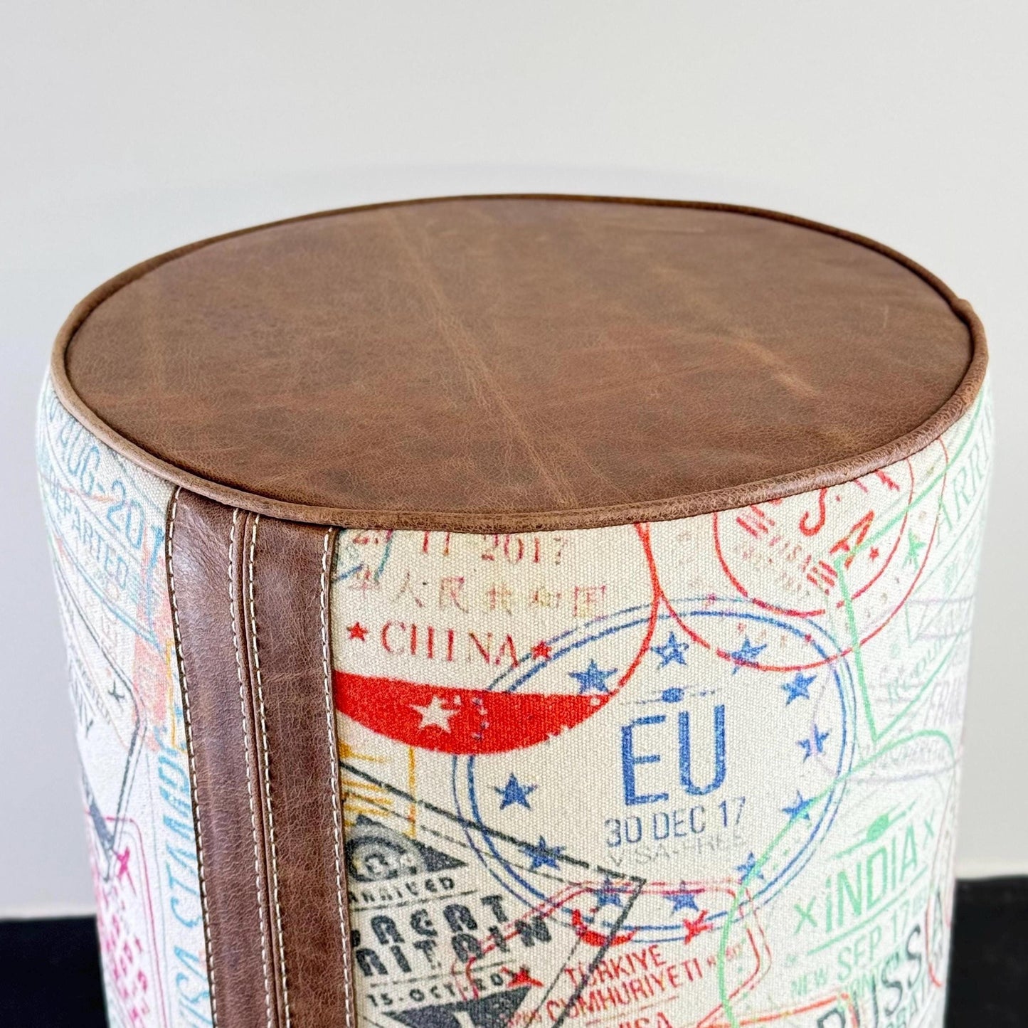 Maxlume ~ Wanderlust Pouf Solid Base Dark Brown Genuine Leather | Vintage Style | Floor Standing | Man Cave Foot Stool