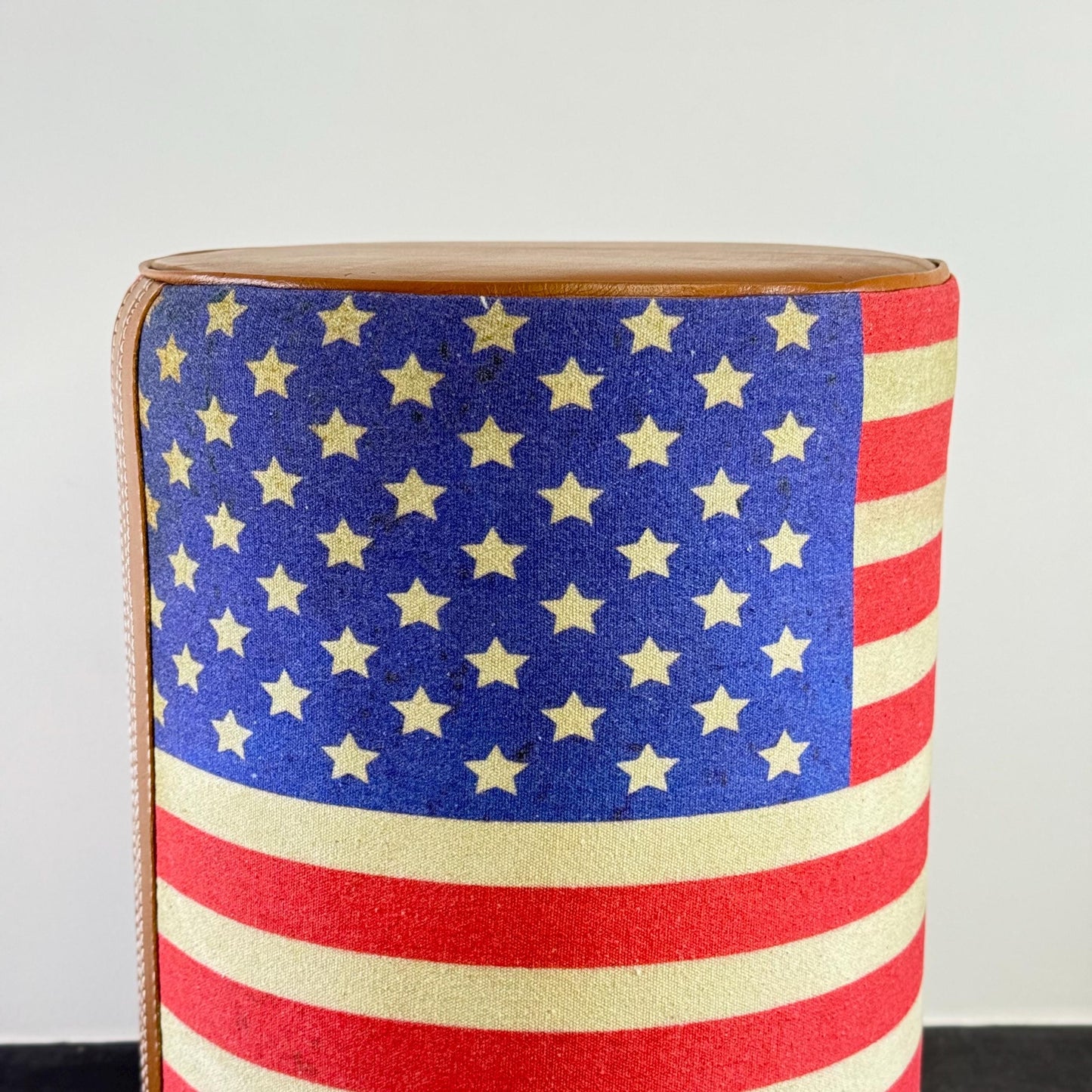 Stars & Stripes Flag Of The United States USA Pouf Solid Base Genuine Leather | Vintage Style | Floor Standing | Door Stop pouffe