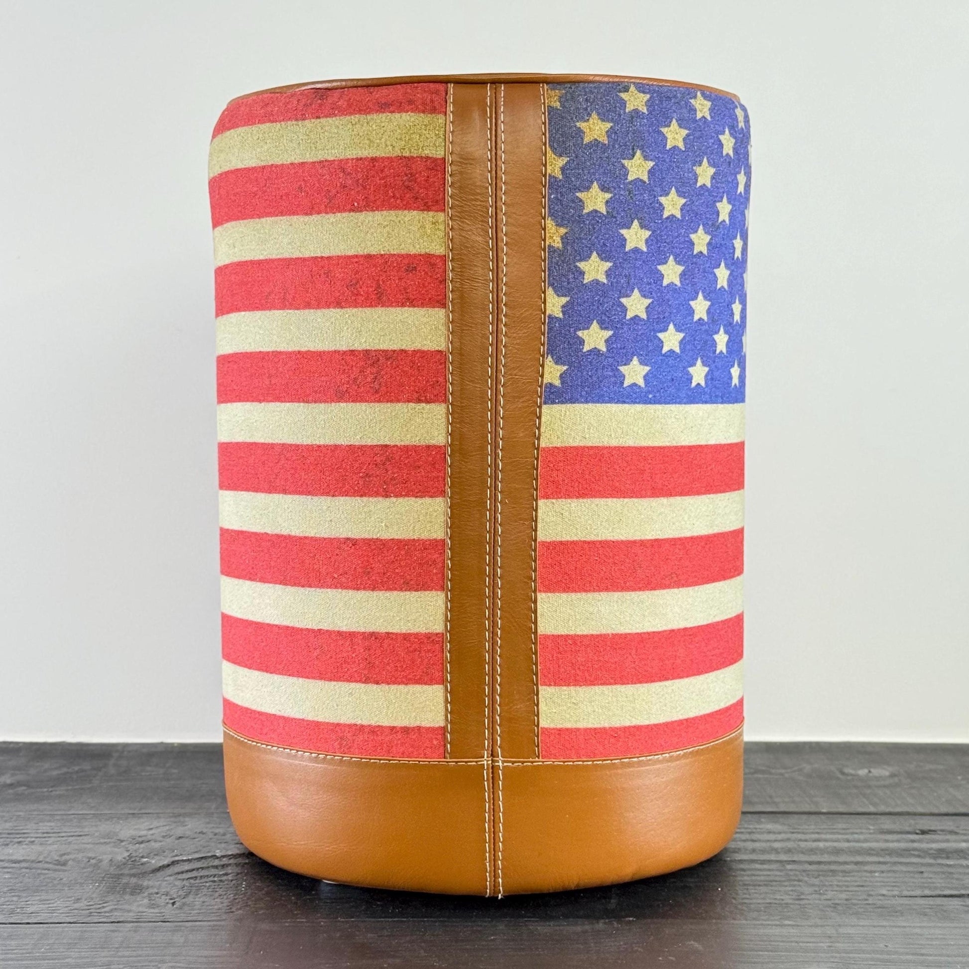 Stars & Stripes Flag Of The United States USA Pouf Solid Base Genuine Leather | Vintage Style | Floor Standing | Door Stop pouffe