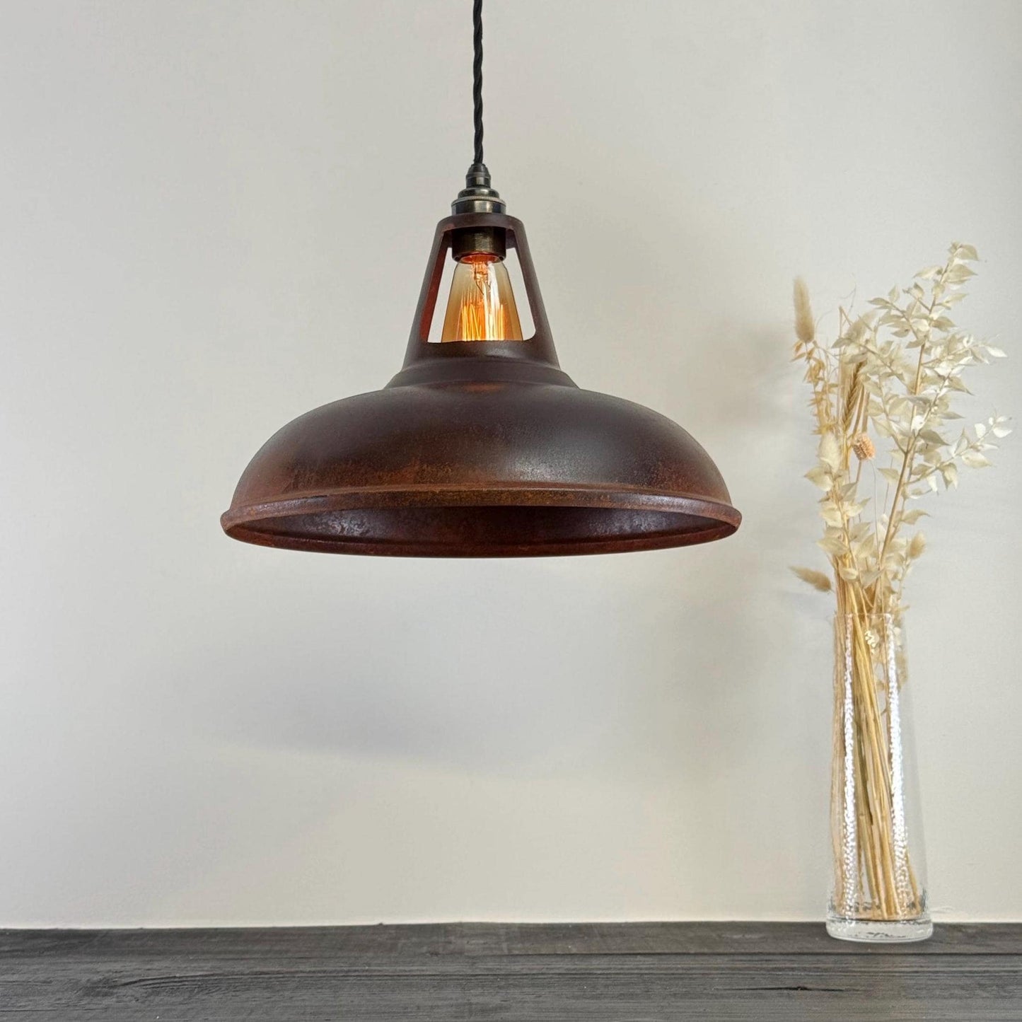 Cawston XL - Rusted Solid Steel Slotted Lampshade Pendant Set Light - 14 Inch