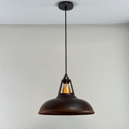 Cawston XL - Rusted Solid Steel Slotted Lampshade Pendant Set Light - 14 Inch
