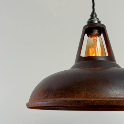 Cawston XL - Rusted Solid Steel Slotted Lampshade Pendant Set Light - 14 Inch