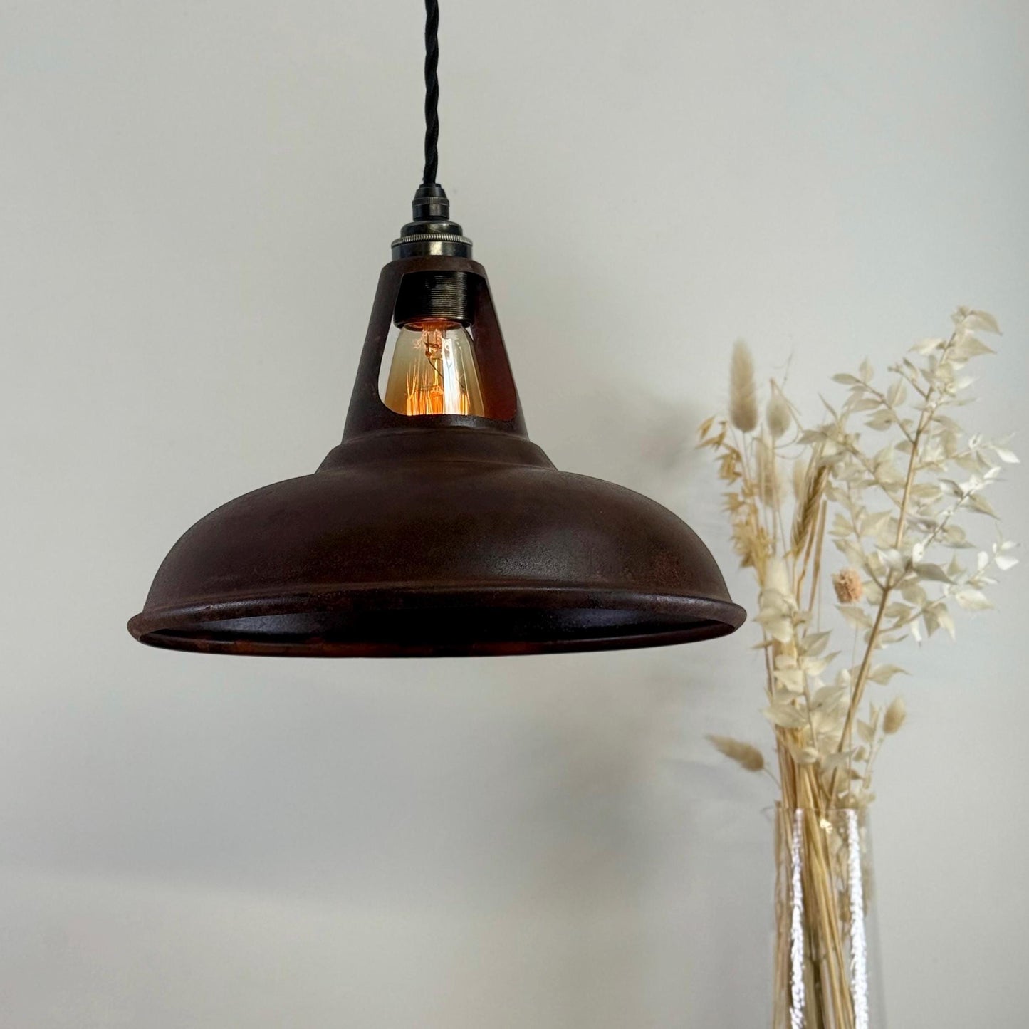 Cawston - Rusted Solid Steel Slotted Lampshade Pendant Set Light - 11 Inch