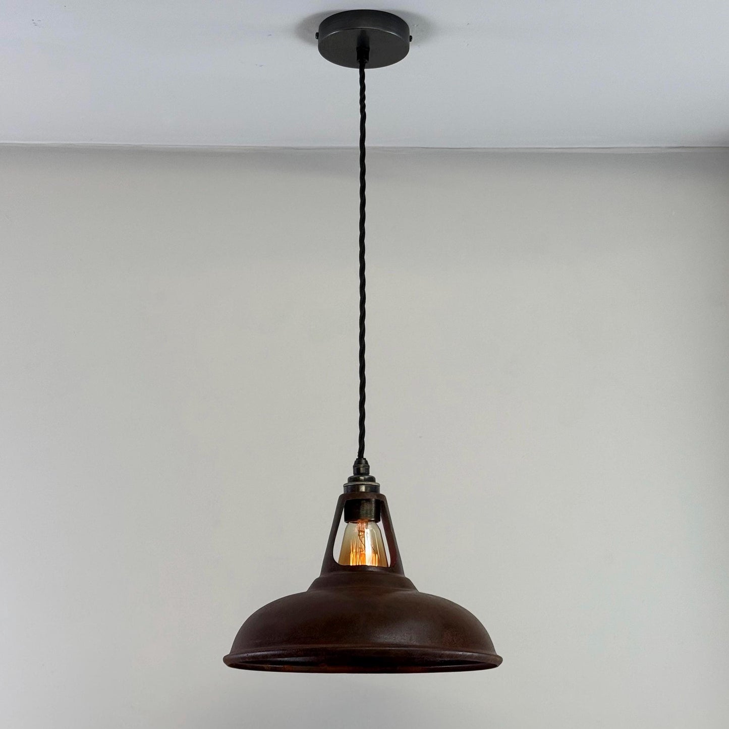 Cawston - Rusted Solid Steel Slotted Lampshade Pendant Set Light - 11 Inch